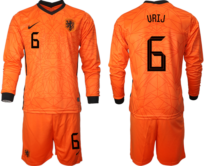 Cheap Men 2021 European Cup Netherlands home long sleeve 6 soccer jerseys